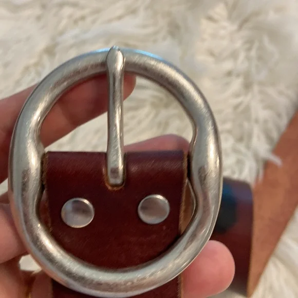 Lucky Brand Brown &Black Leather Belt with Distressed Finish and silver buckle - Picture 2 of 12